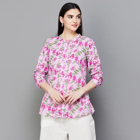 w women floral print shirt-style top