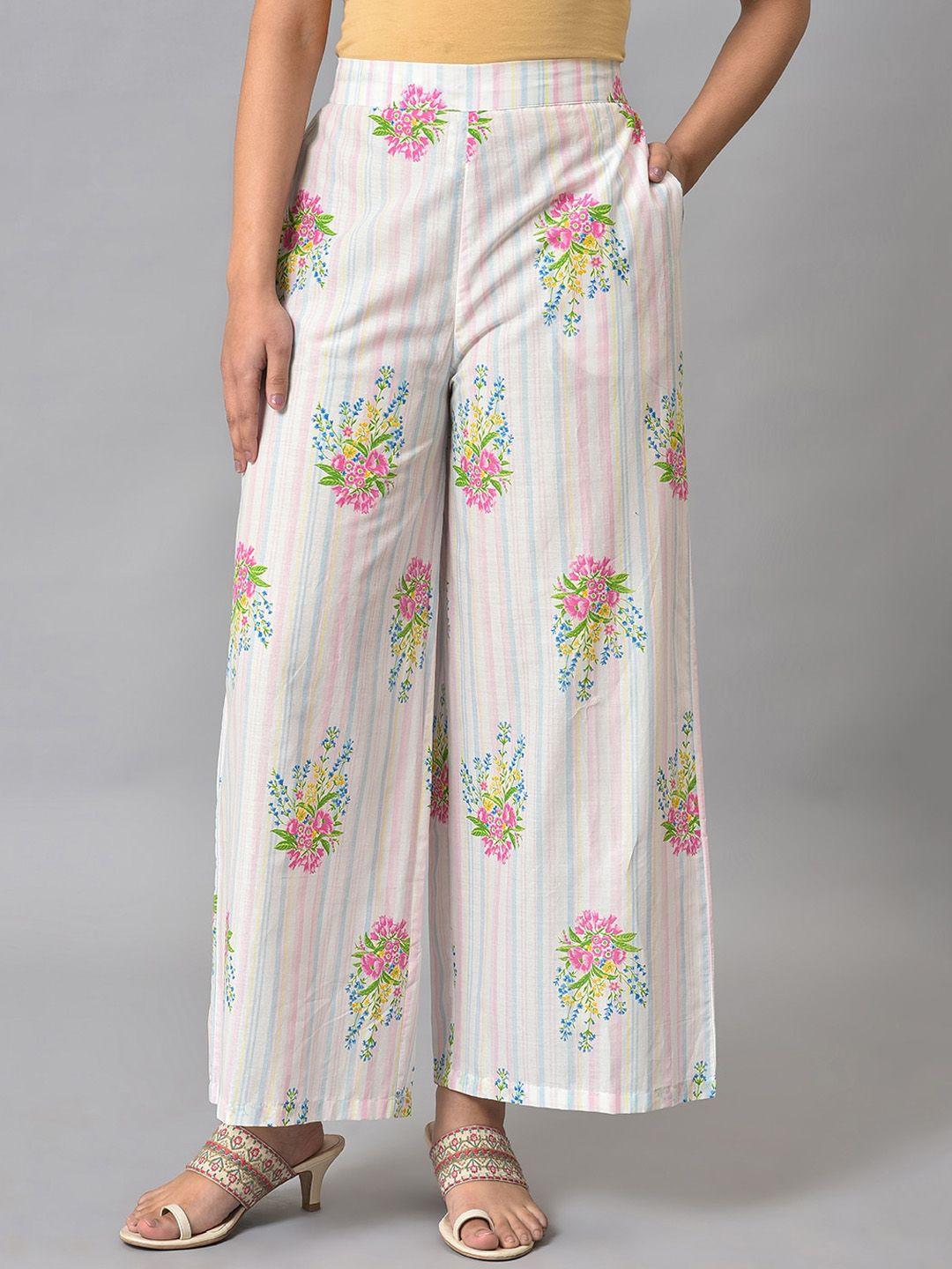 w women floral printed cotton trousers