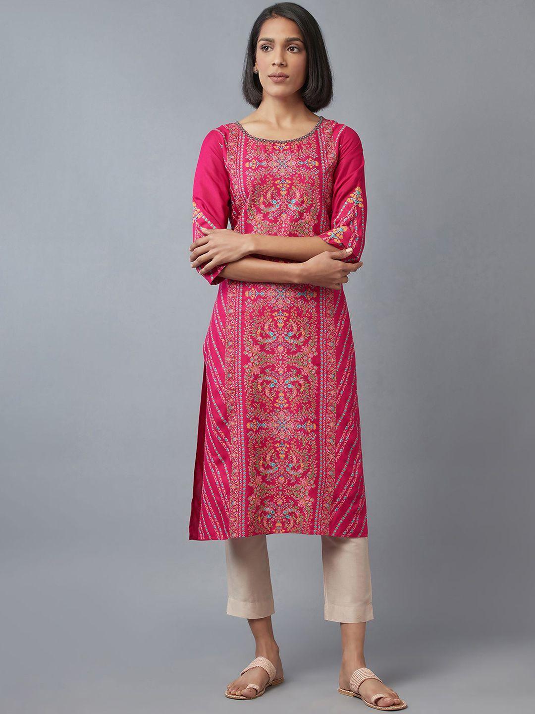 w women fuchsia floral printed kurta