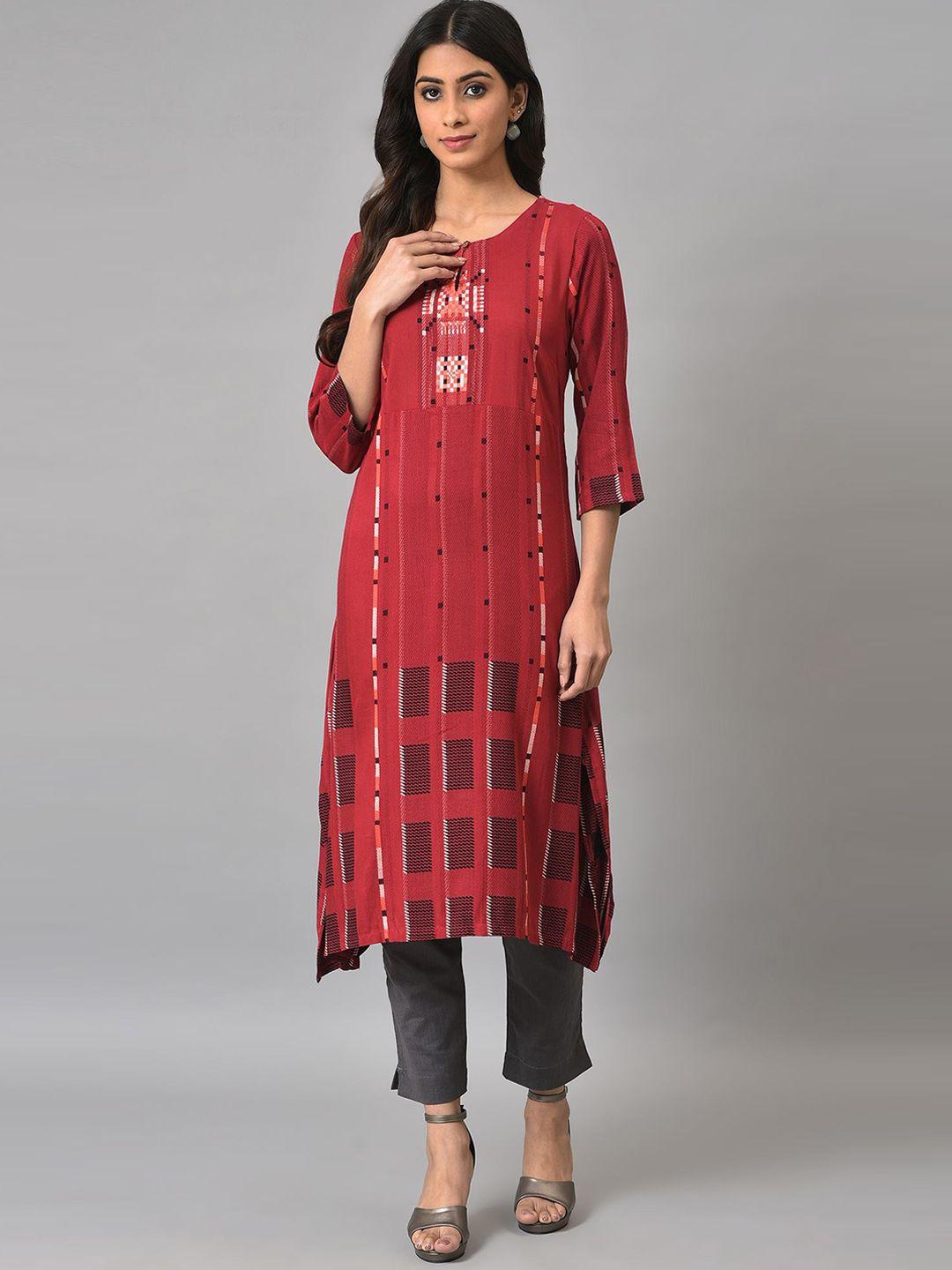 w women geometric keyhole neck kurta