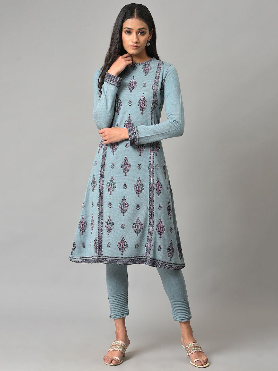 w women geometric printed acrylic a-line kurta