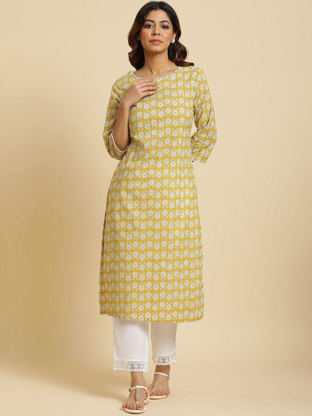 w women geometric printed straight pure cotton kurta