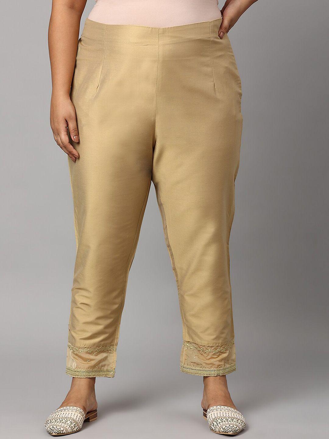 w women gold-toned slim fit aw-22 trousers