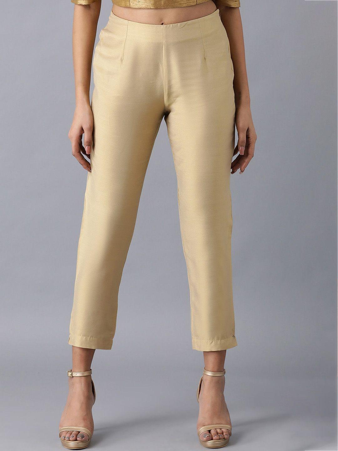 w women gold-toned slim fit trousers
