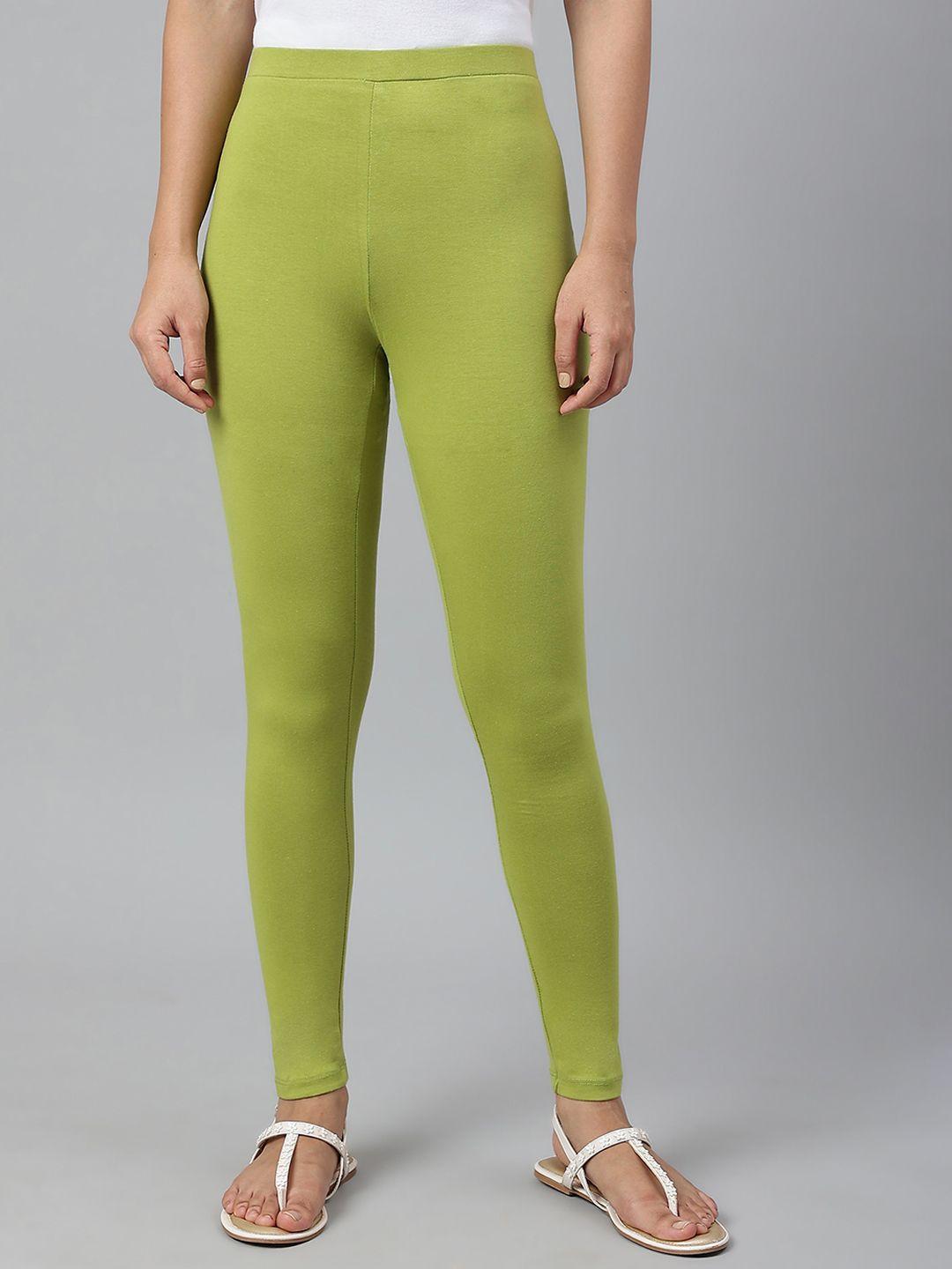 w women green  solid churidar-length leggings