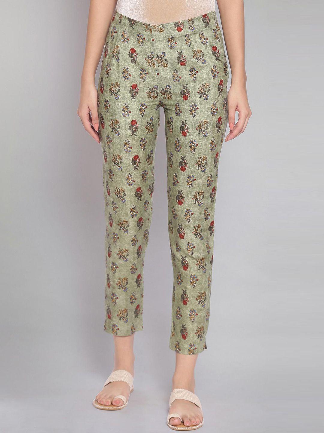 w women green ethnic motifs printed trousers