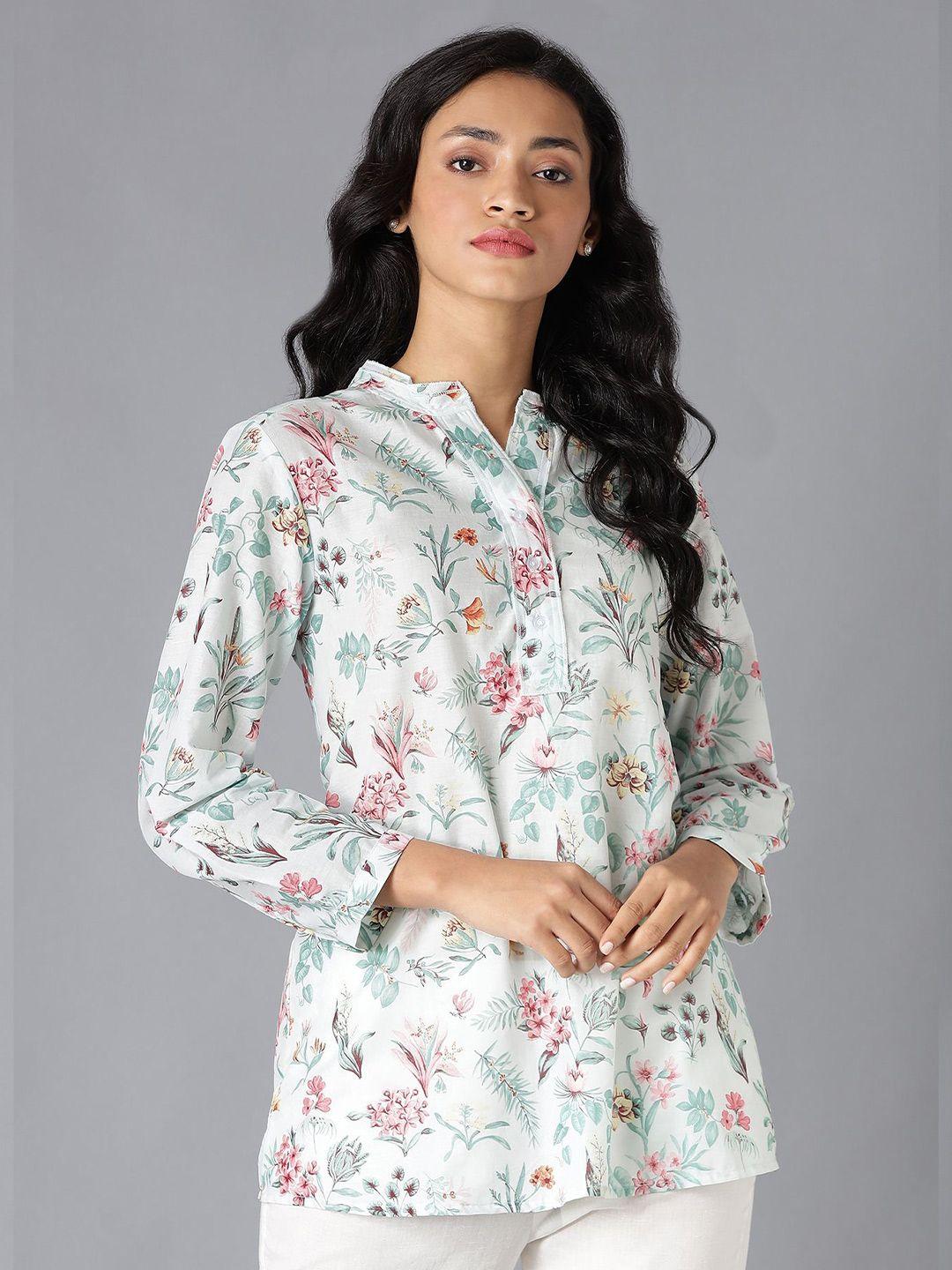 w women green floral printed casual shirt