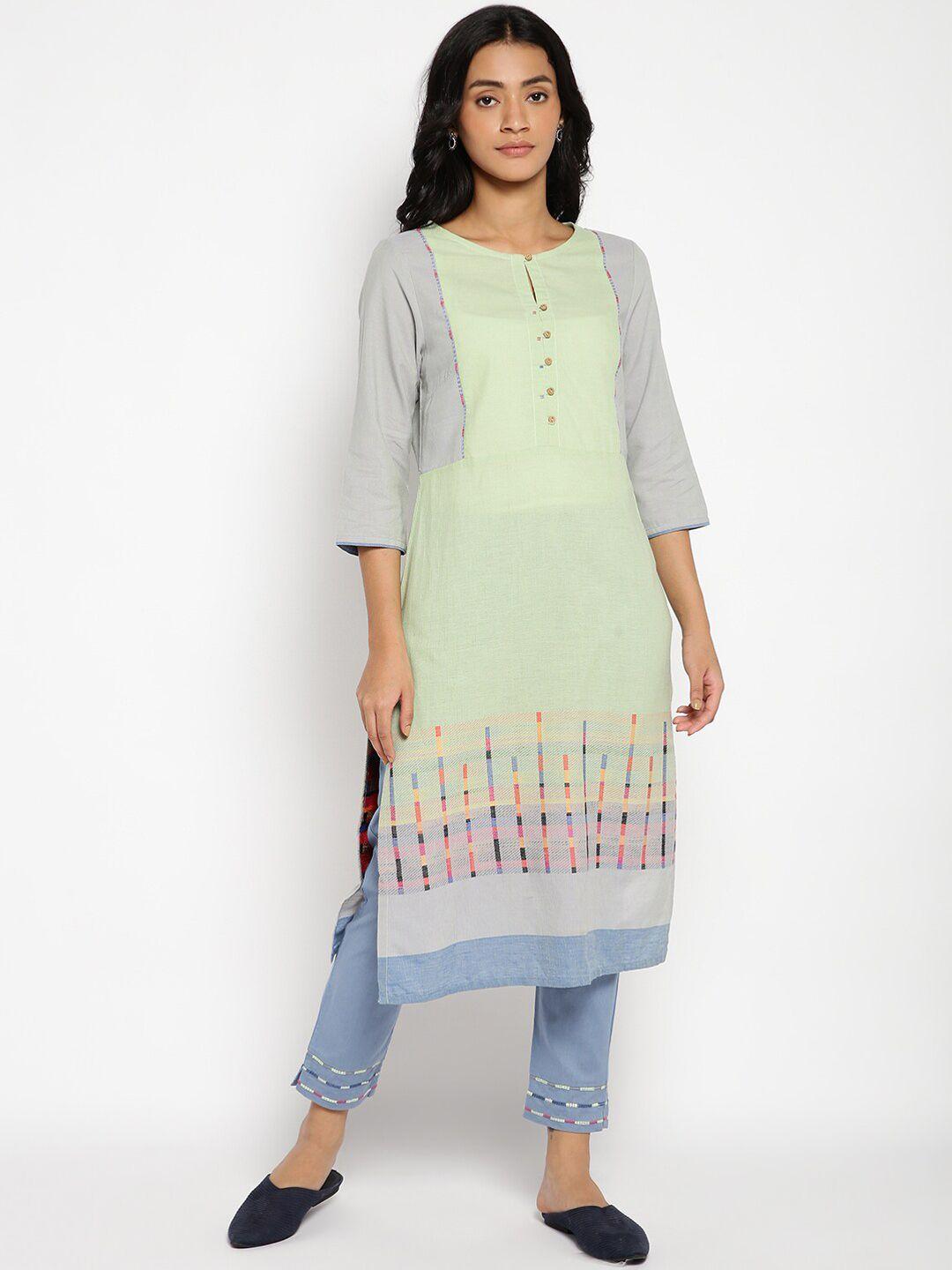 w women green geometric kurta