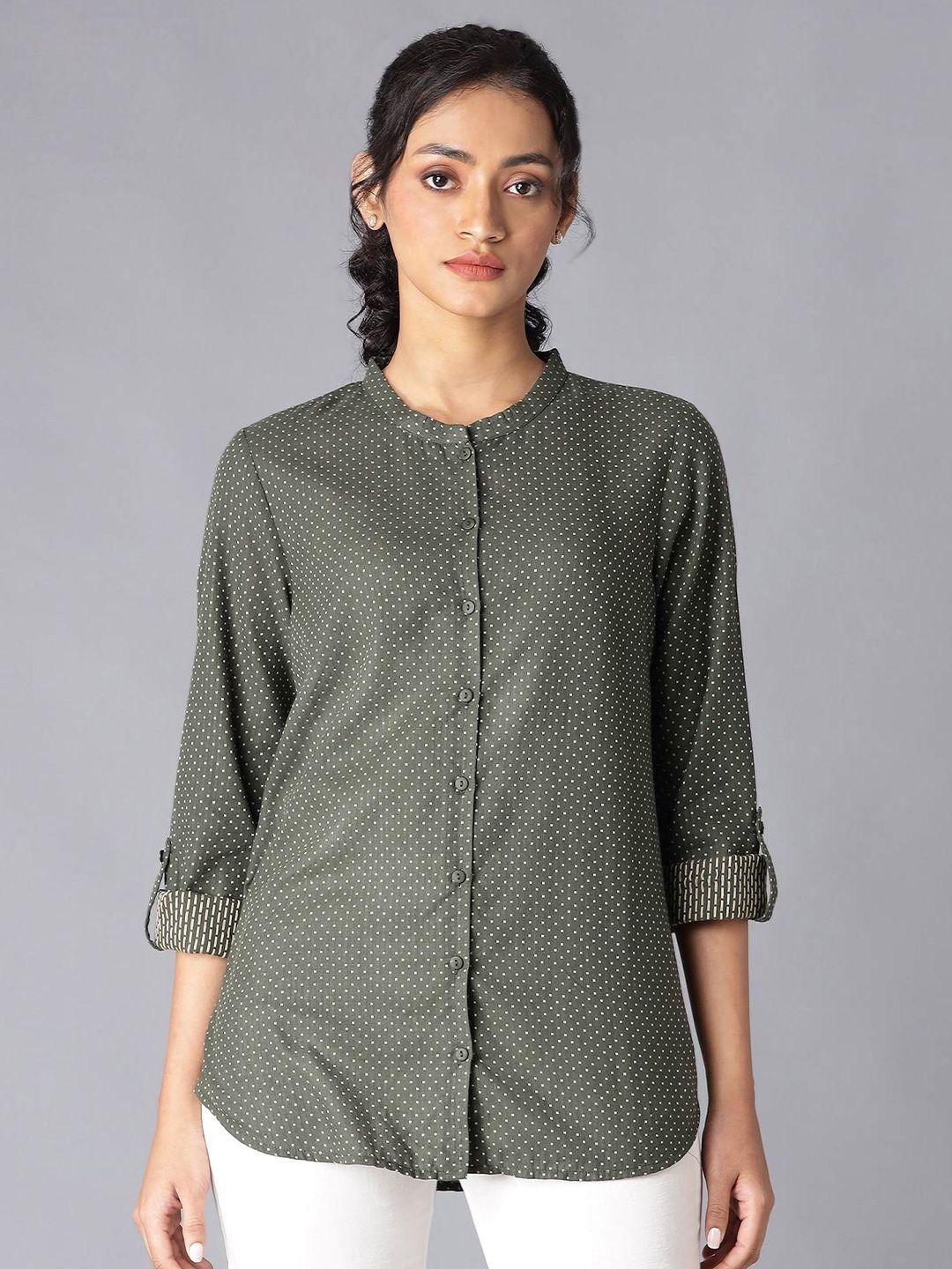 w women green printed casual shirt