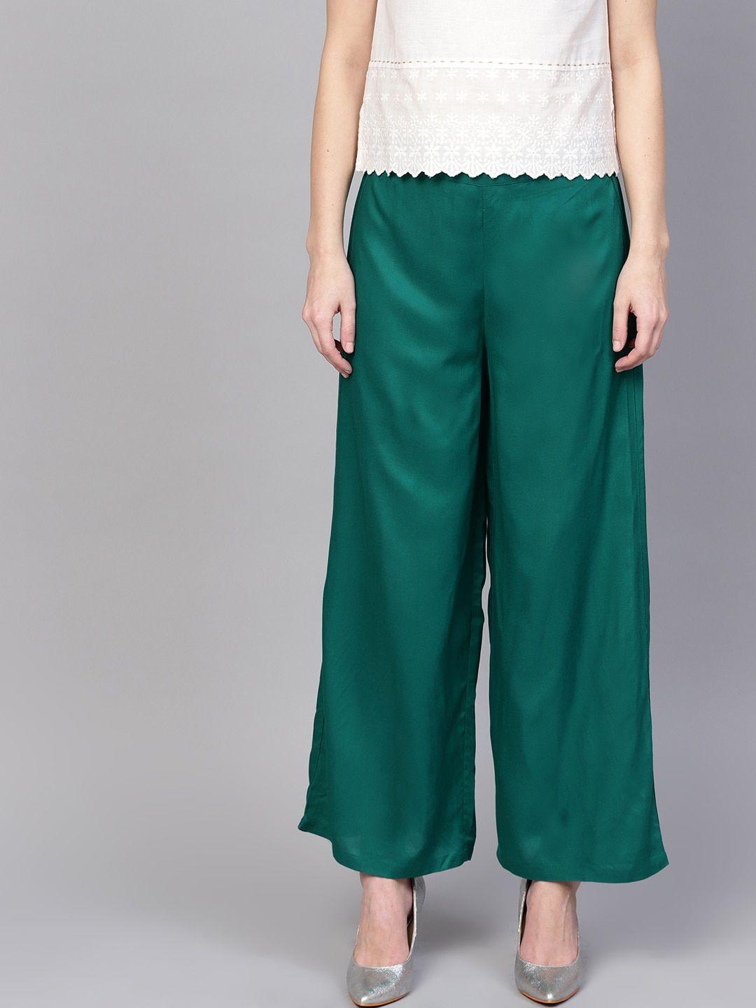 w women green solid wide leg sustainable palazzos