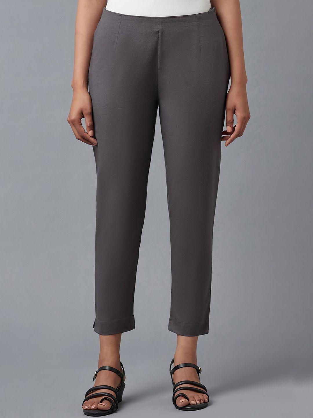 w women grey slim fit mid-rise trousers