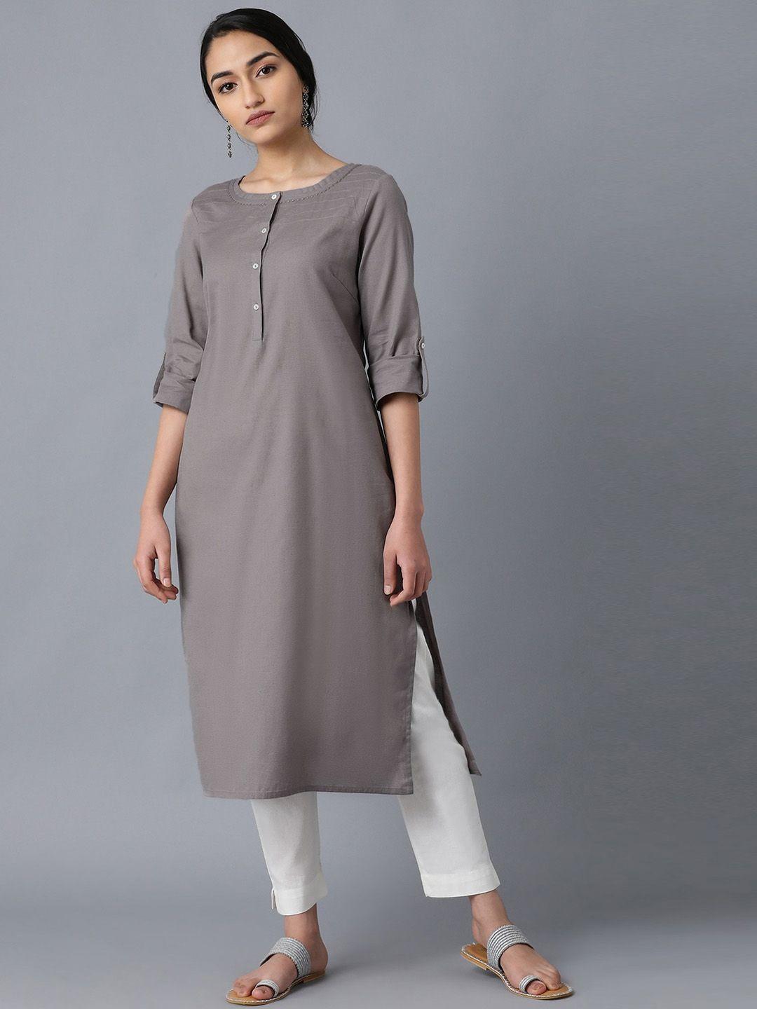 w women grey thread work kurta