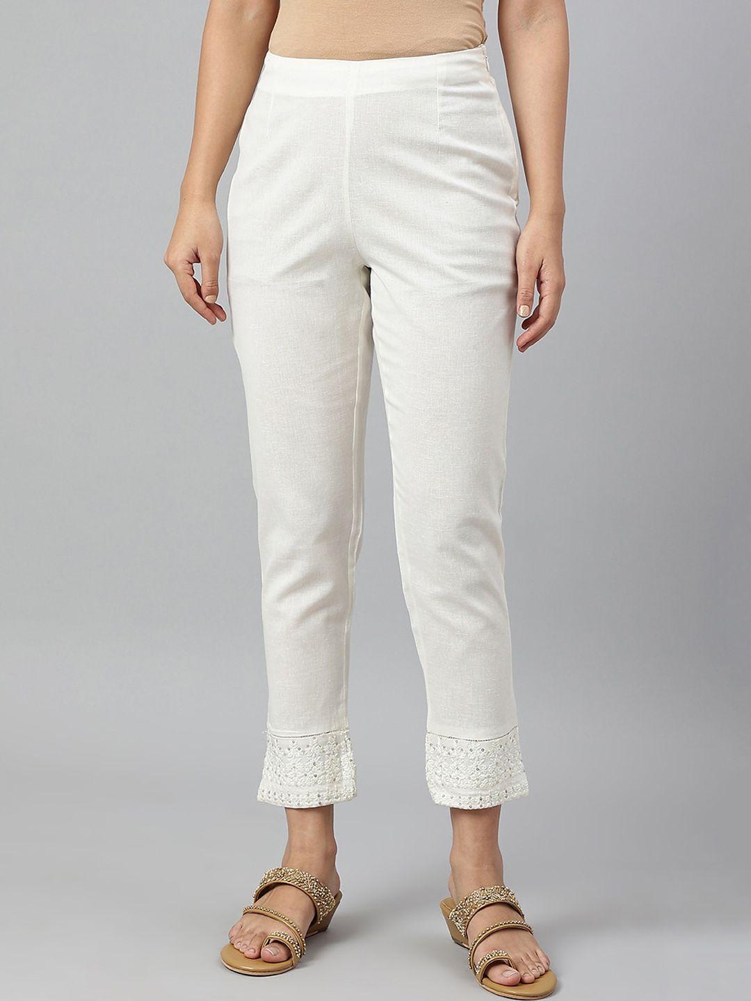 w women lace detailed slim fit cotton trousers