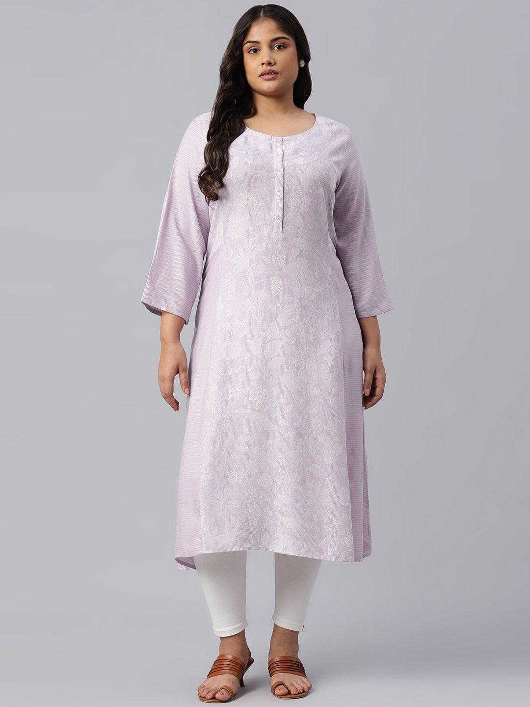 w women lavender floral printed handloom kurta