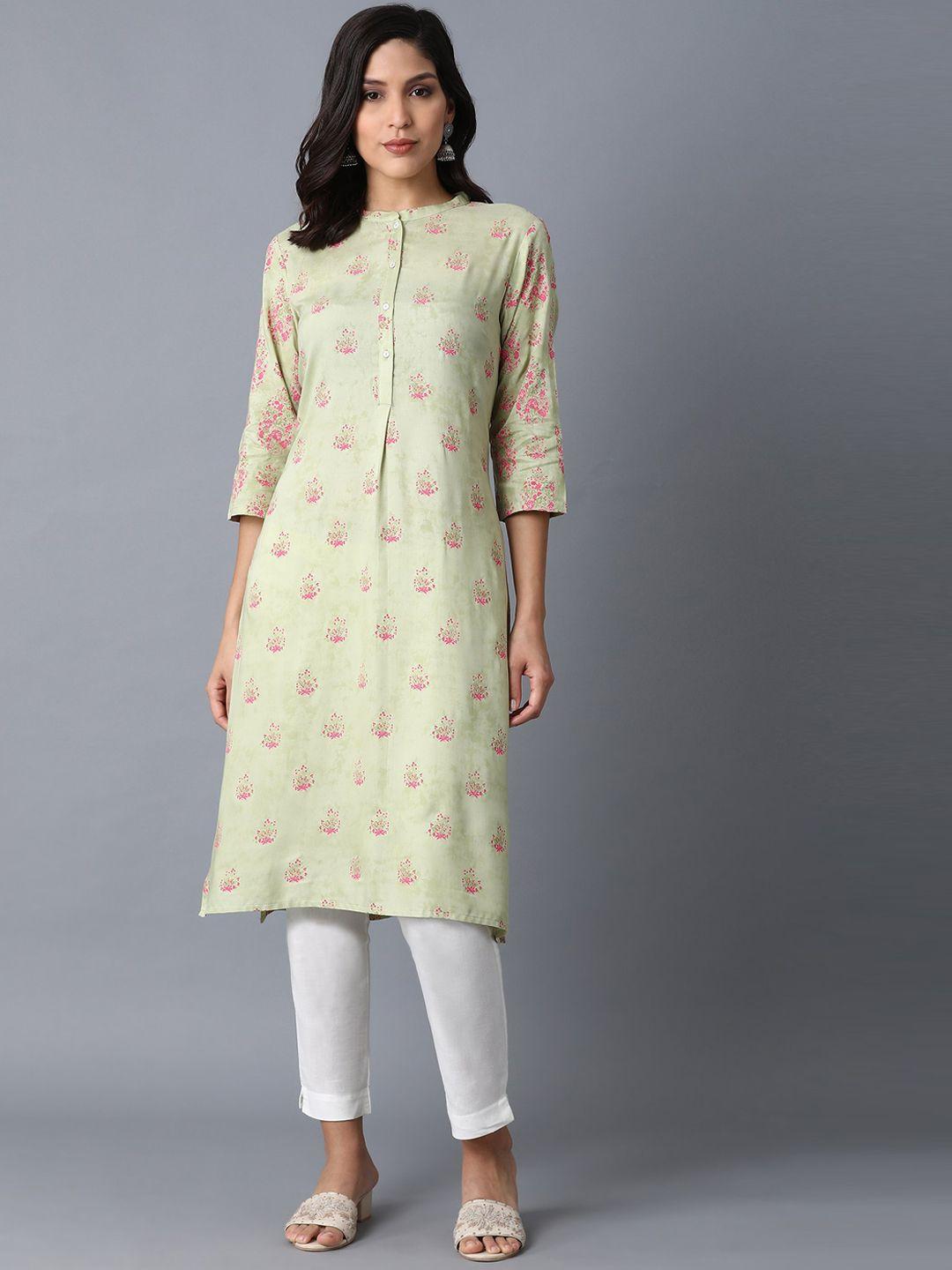 w women lime green ethnic motifs printed kurta