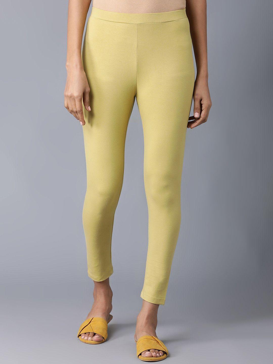 w women lime green solid tights