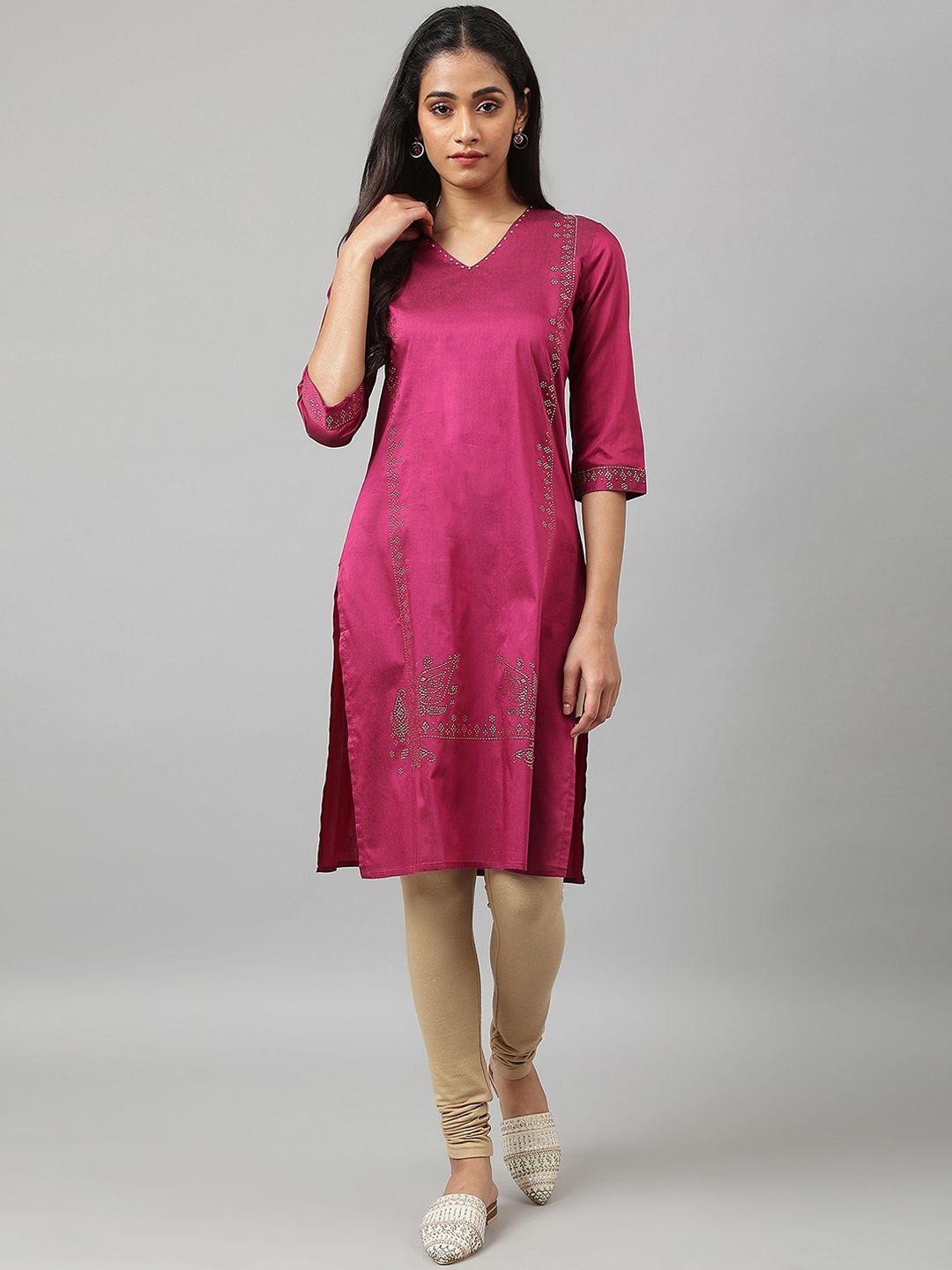 w women magenta embellished kurta