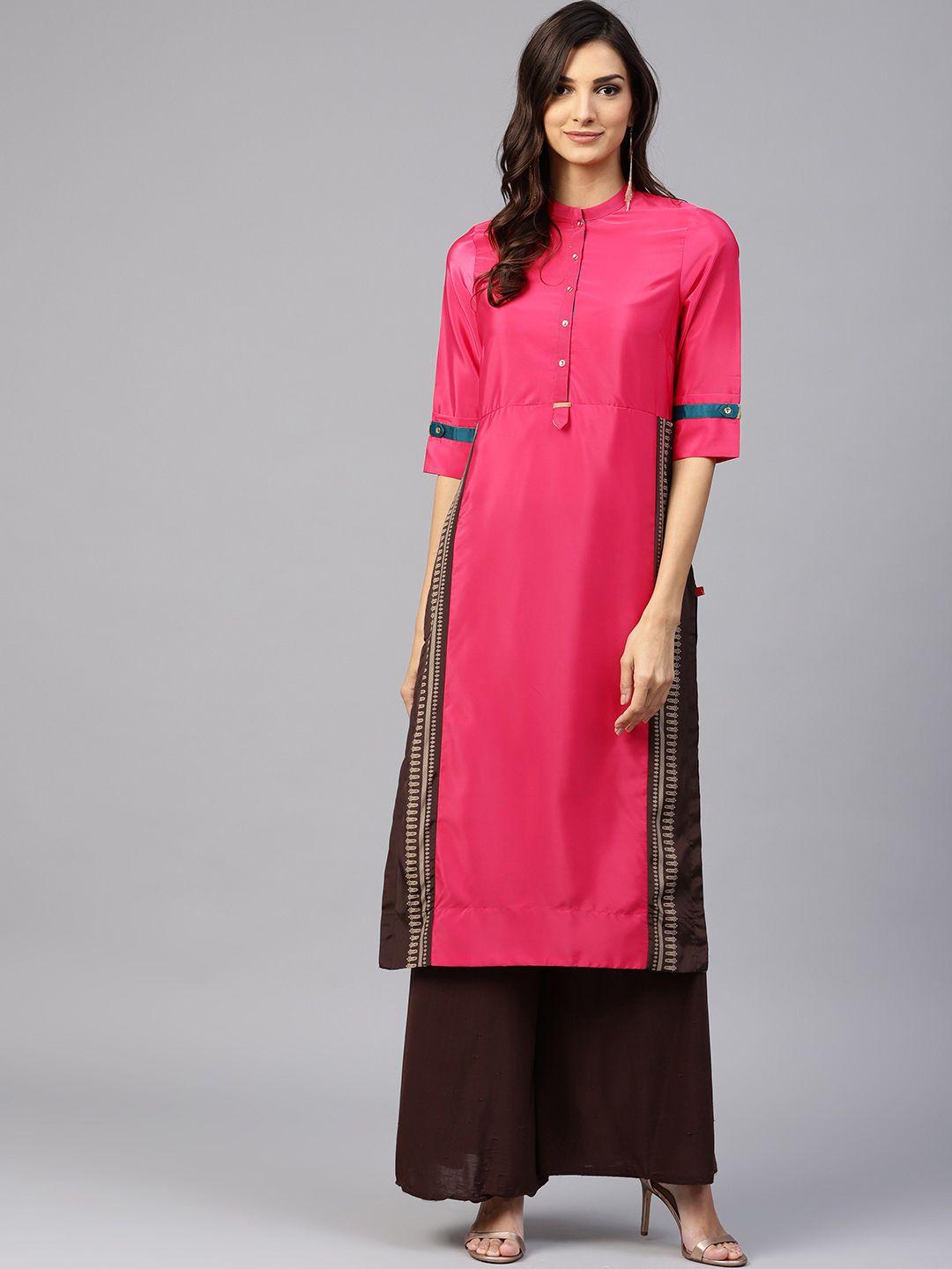 w women magenta solid straight kurta