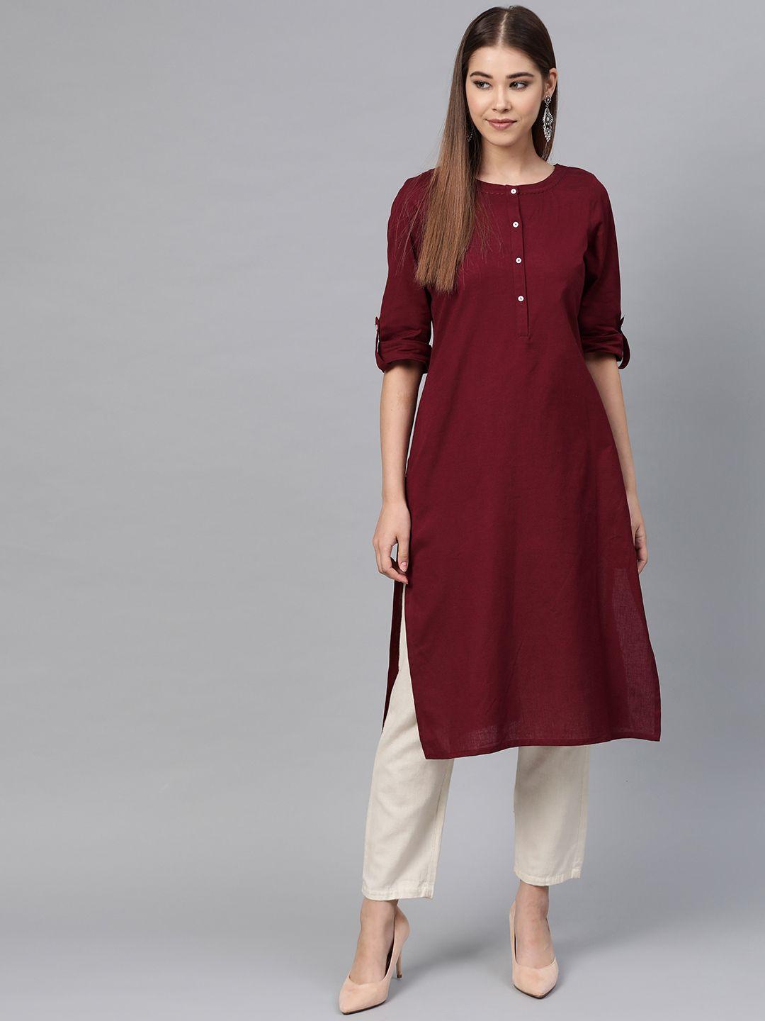 w women maroon solid straight kurta