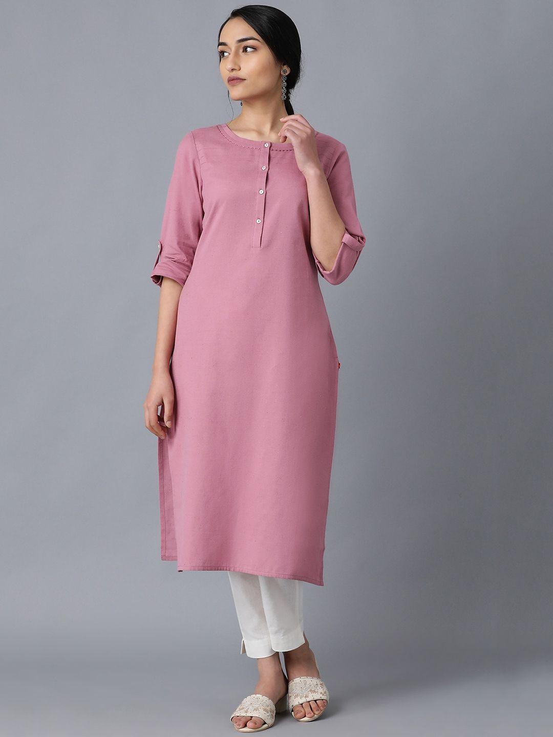 w women mauve round neck kurta