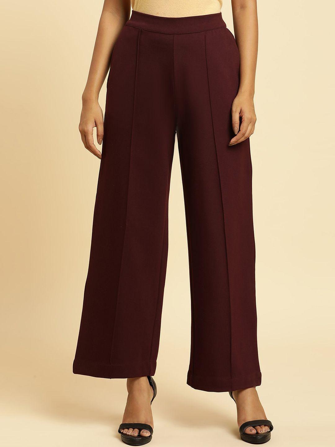 w women mid rise straight fit parallel trousers