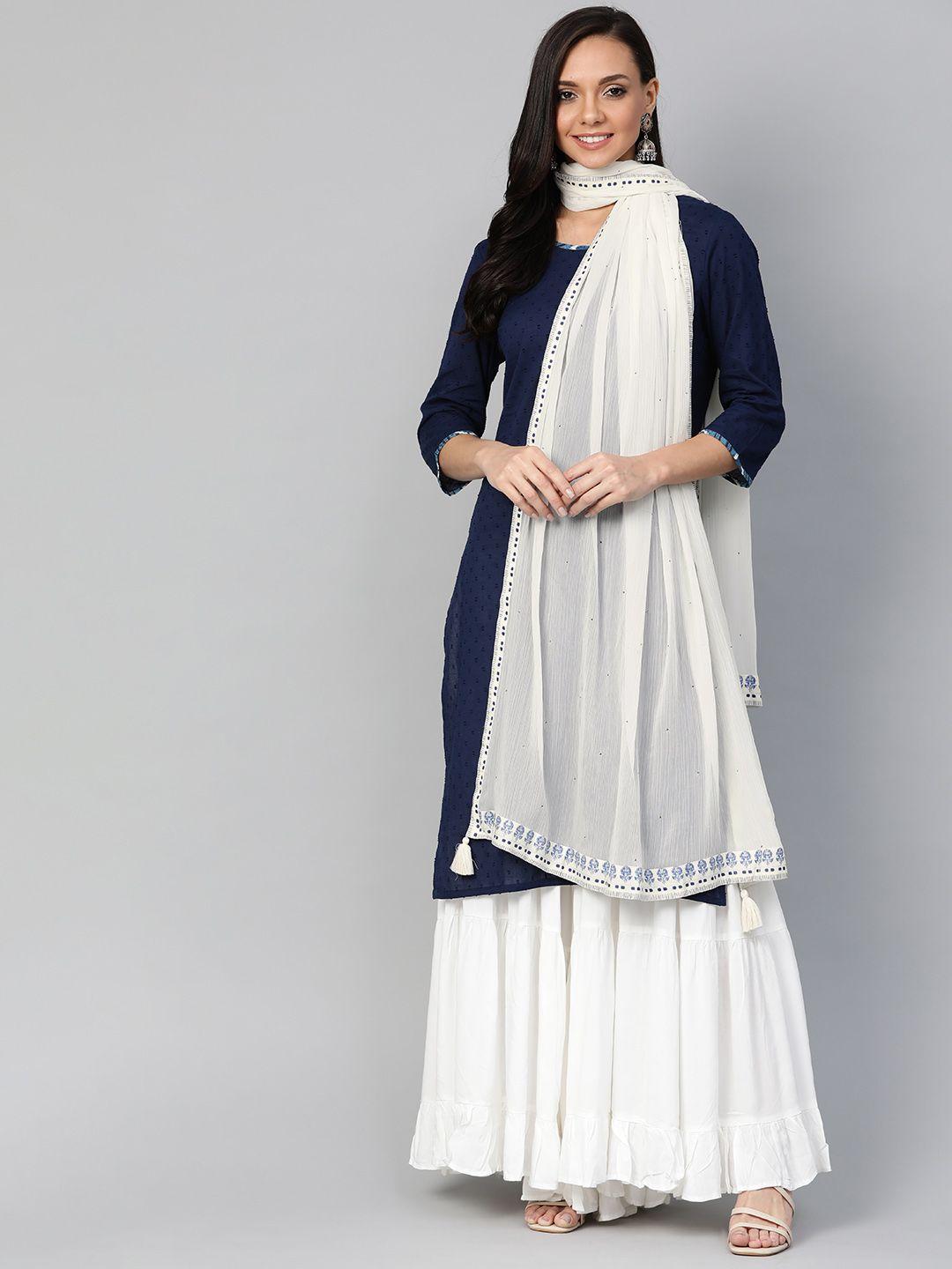 w women off-white mukaish work dupatta