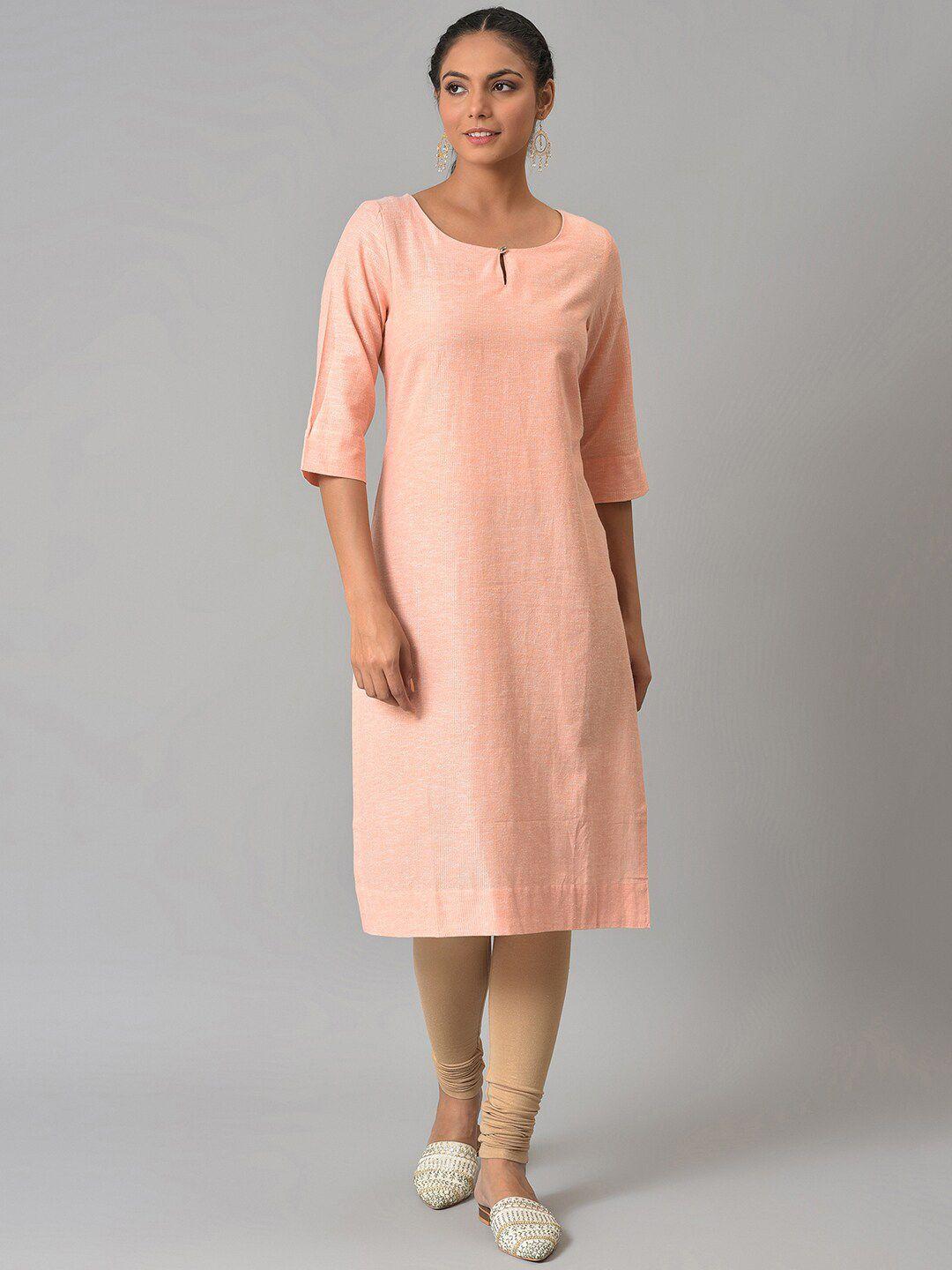 w women orange kurta with churidar