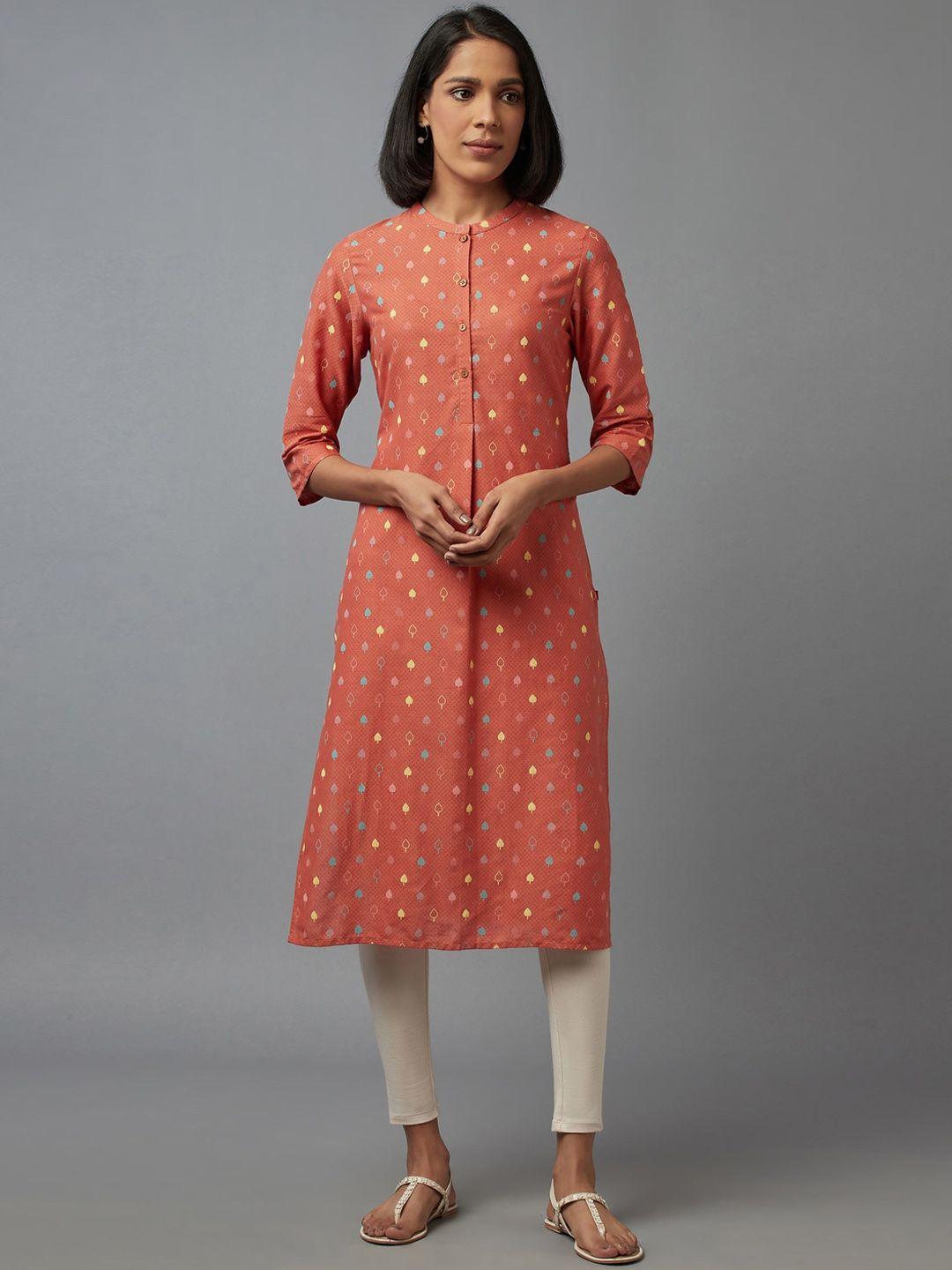 w women orange printed kurta