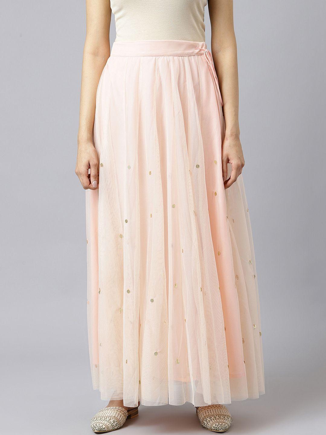 w women pink embellished flared maxi-length skirts