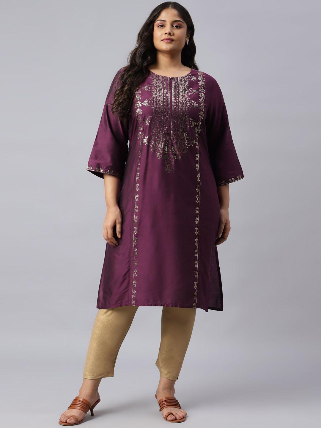 w women pink flared sleeves asymmetric kurta