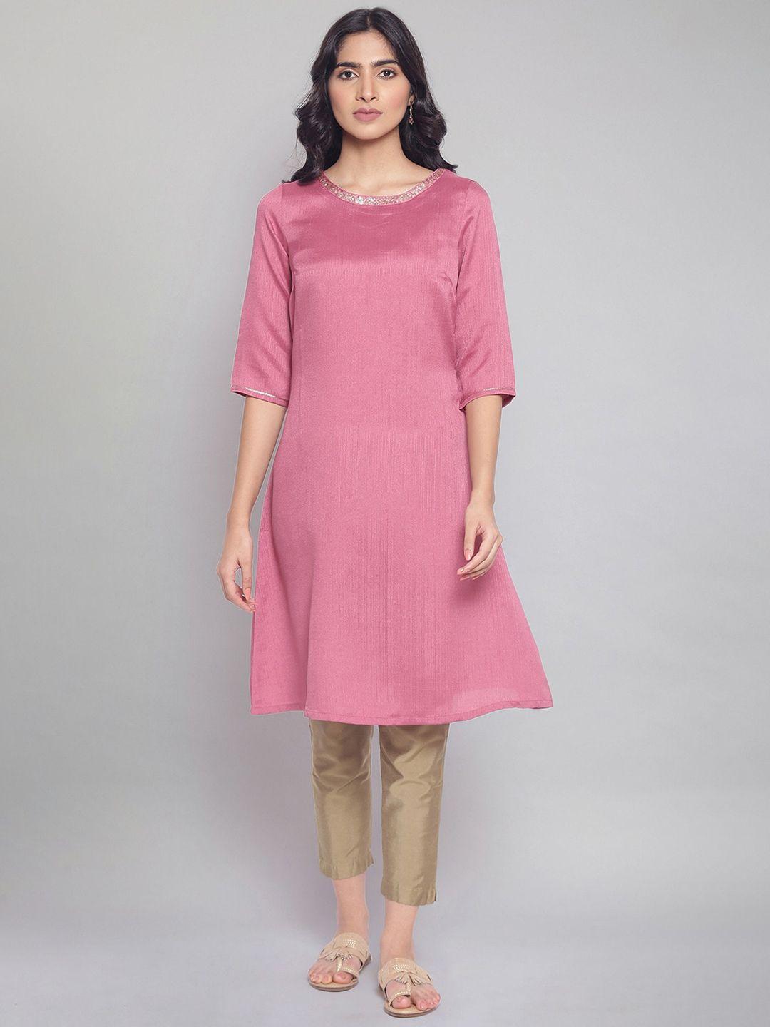 w women pink flared sleeves kurta