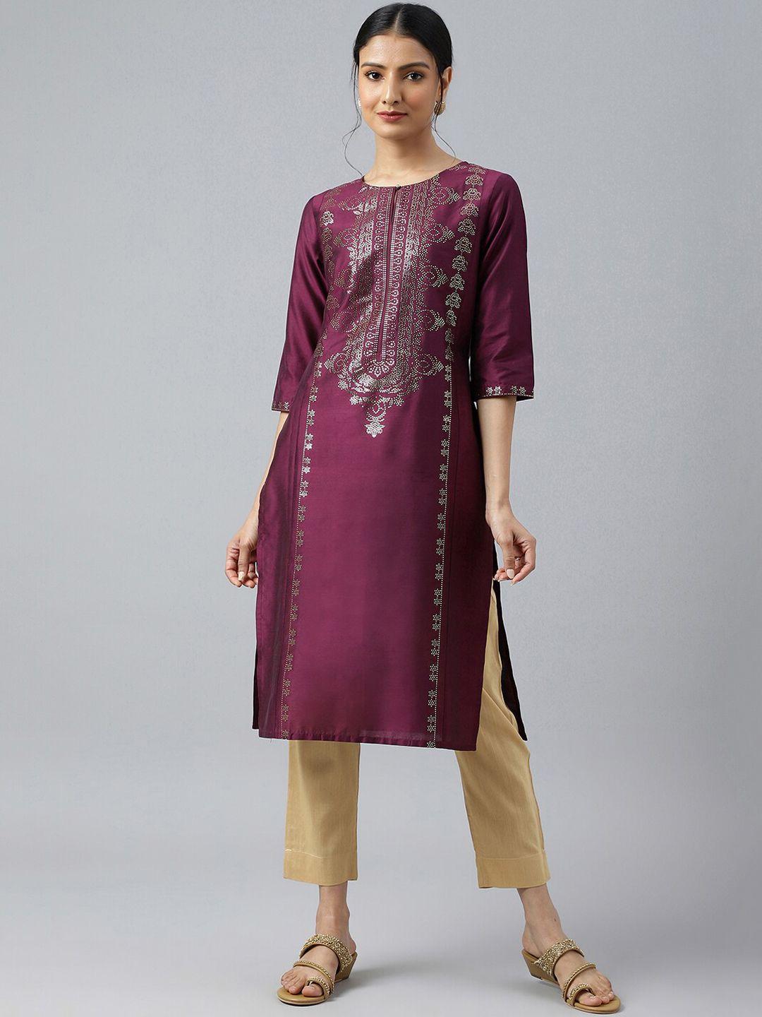 w women pink keyhole neck mukaish kurta