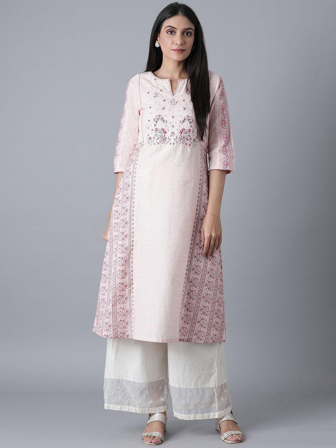 w women pink printed kurta