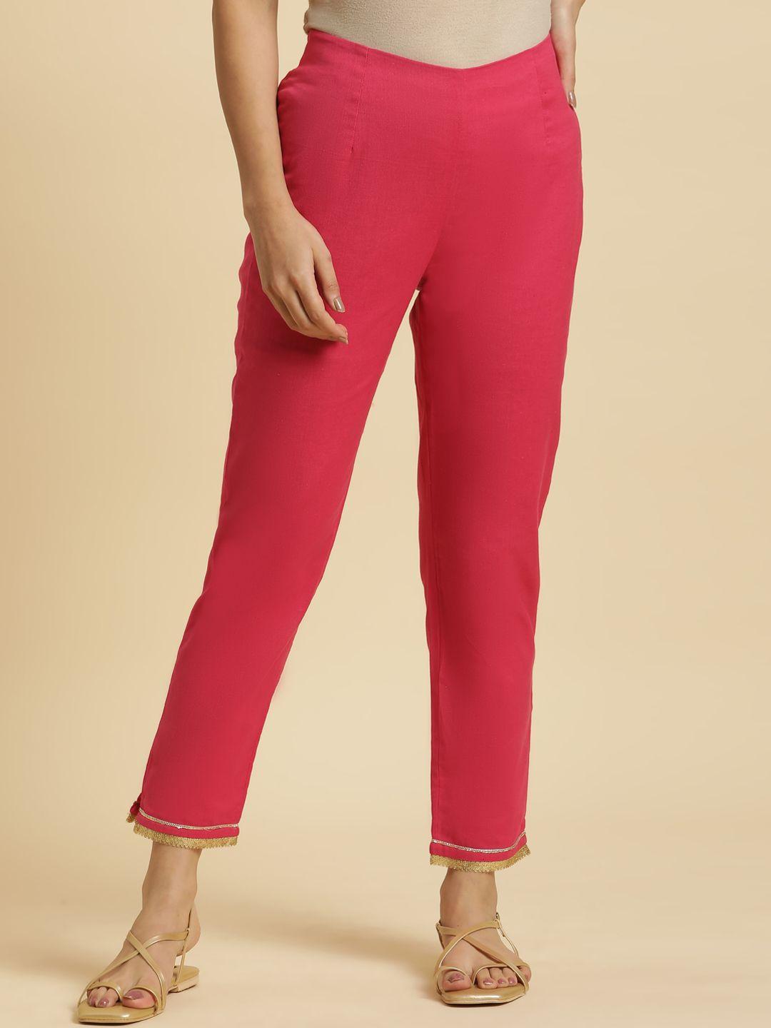 w women pink slim fit trousers