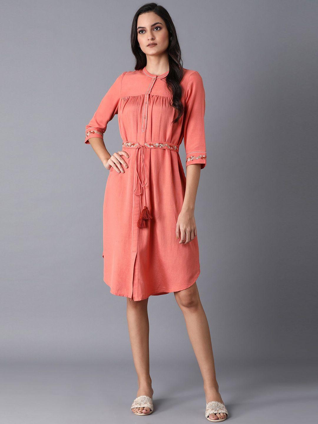 w women pink solid shirt dress