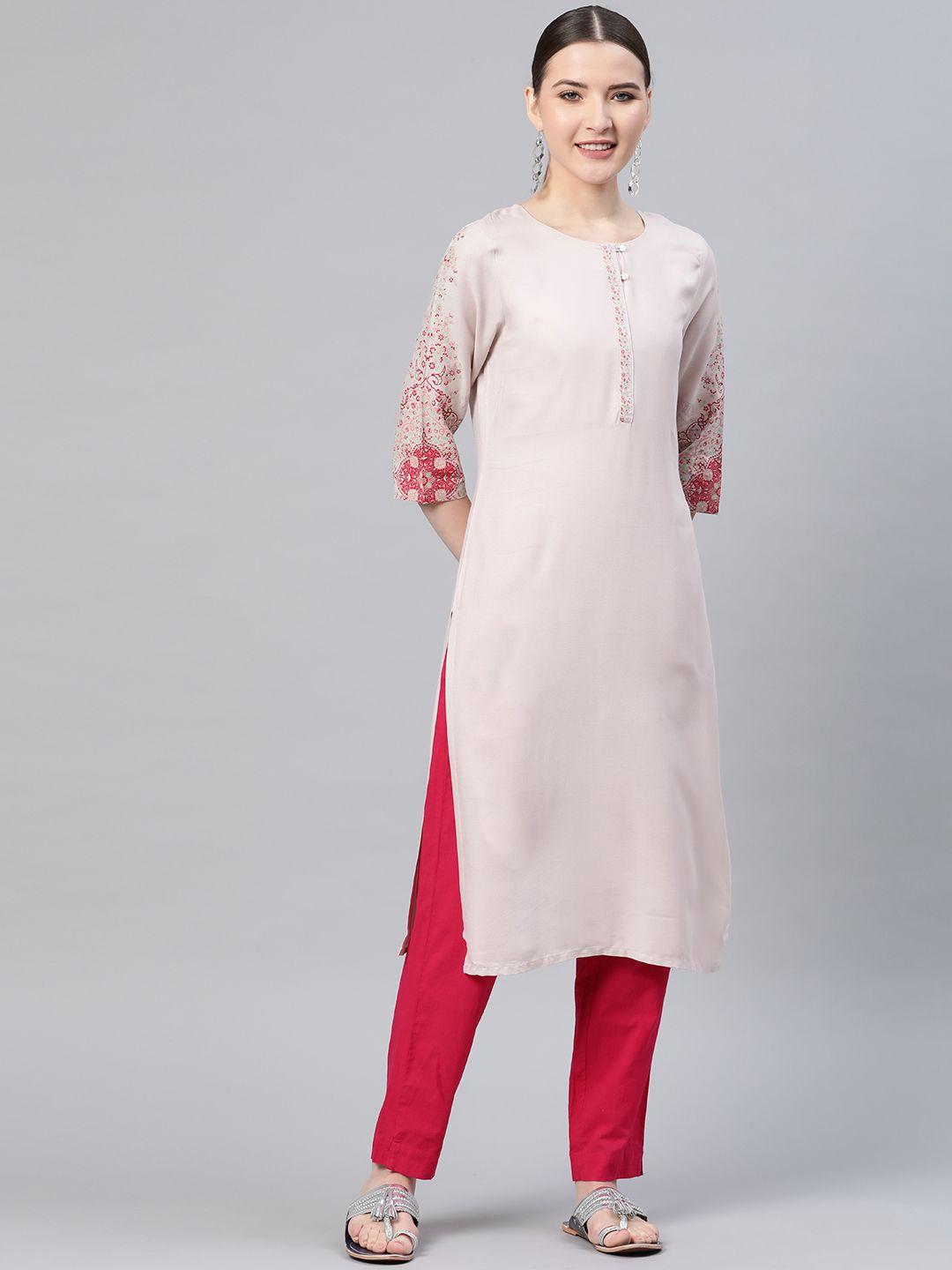 w women pink solid straight kurta