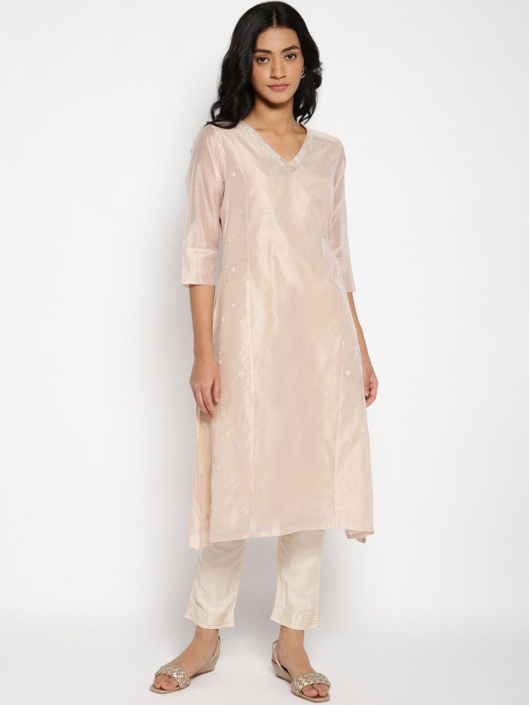 w women pink thread work kurta