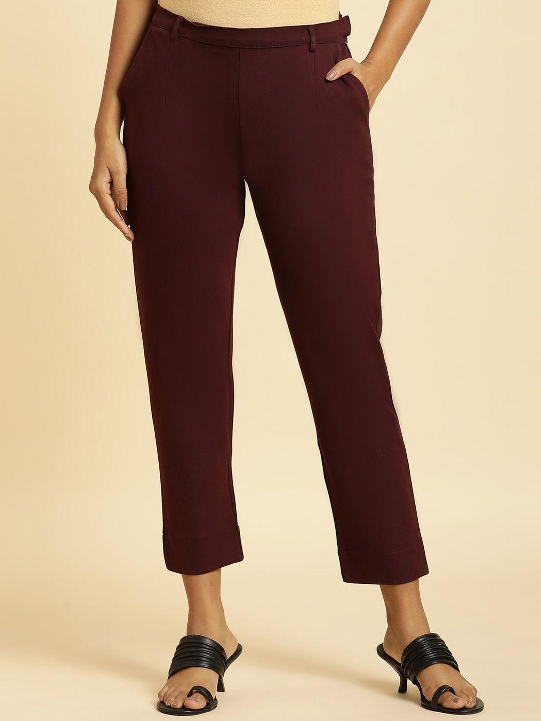 w women plain slim fit cropped regular trousers