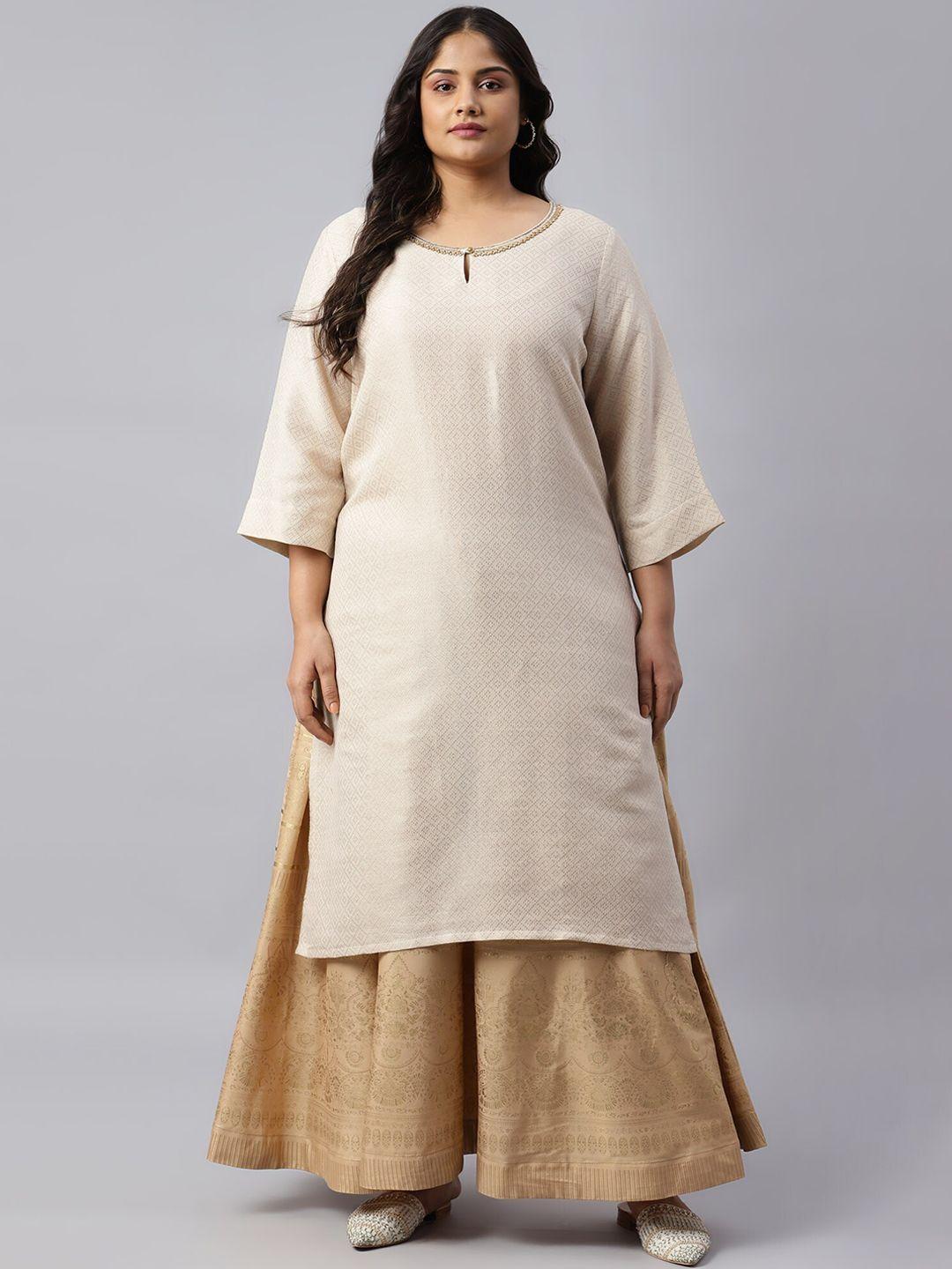 w women plus size beige keyhole neck kurta