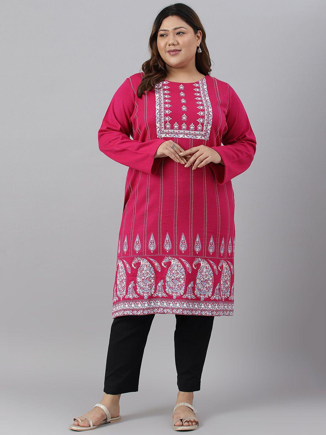 w women plus size ethnic motifs printed acrylic kurta