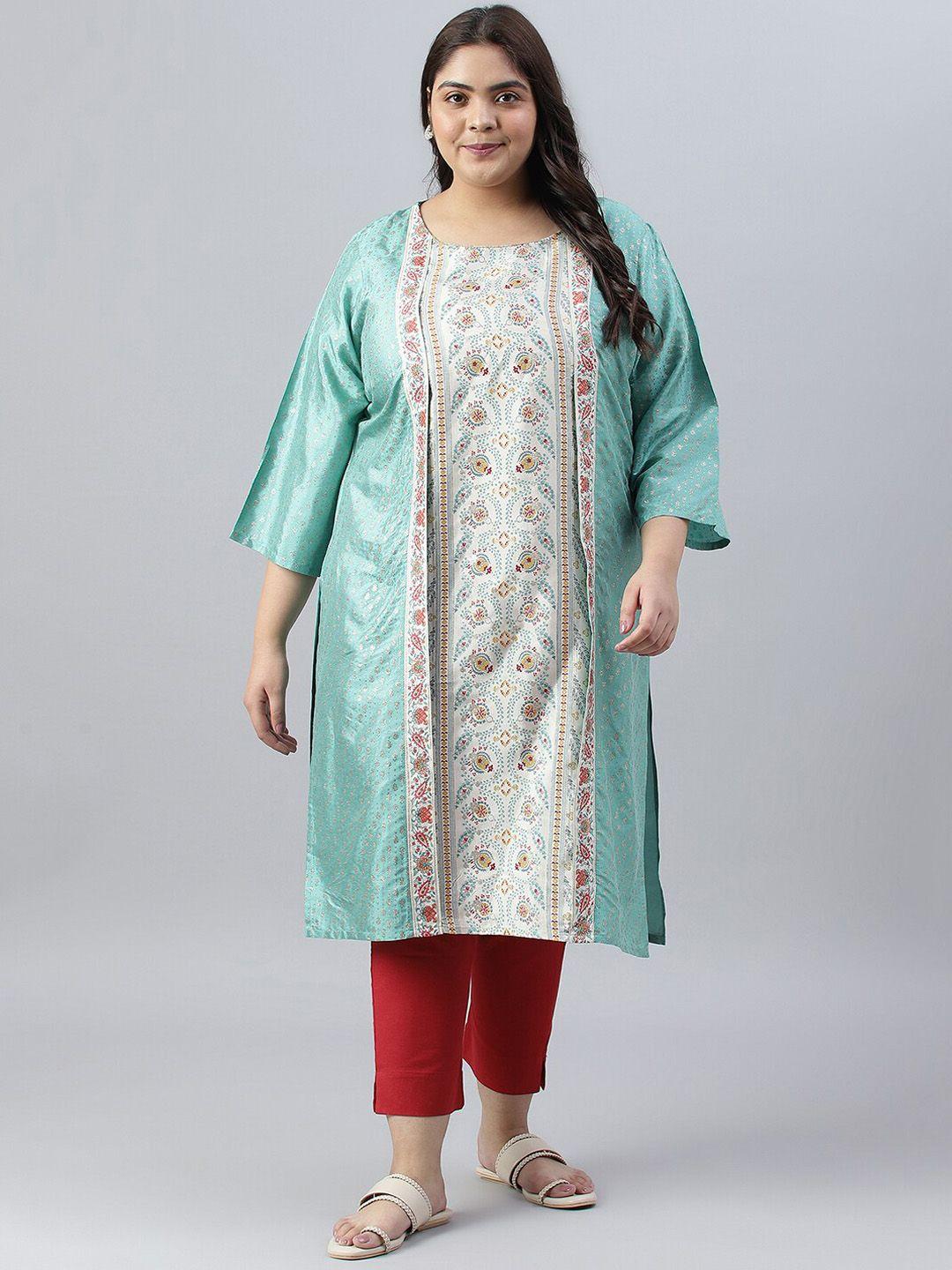 w women plus size ethnic motifs printed flared sleeves kurta