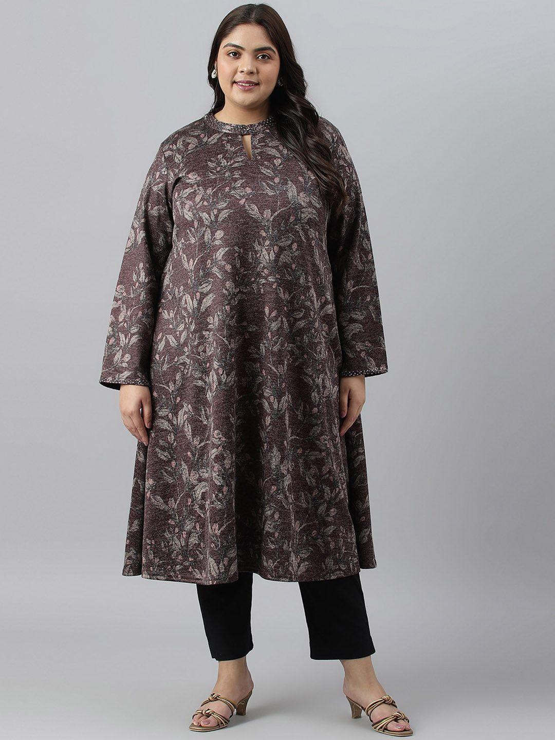 w women plus size floral keyhole neck flared sleeves kurta