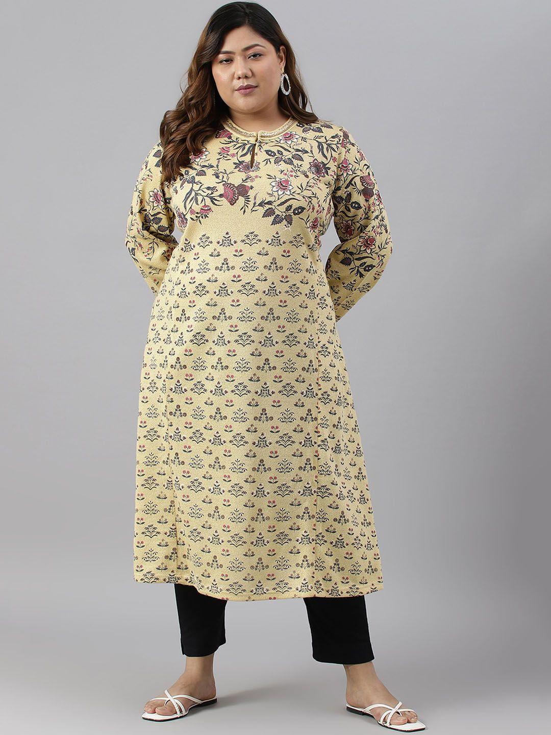 w women plus size floral printed keyhole neck acrylic kurta