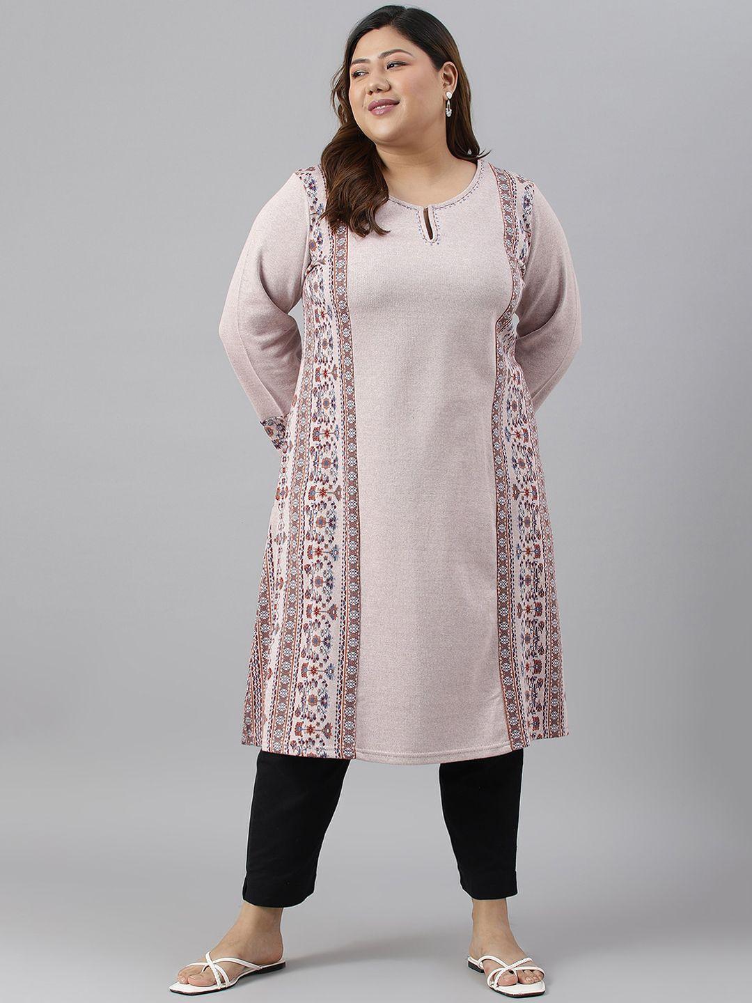 w women plus size geometric keyhole neck kurta