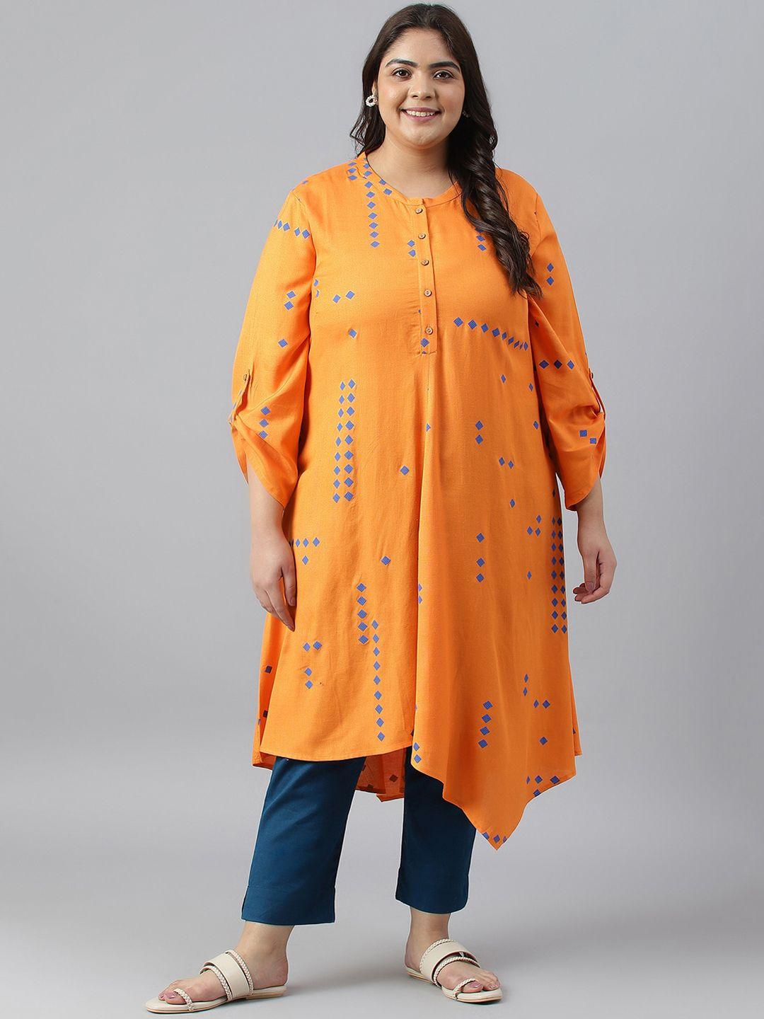 w women plus size geometric printed kurta