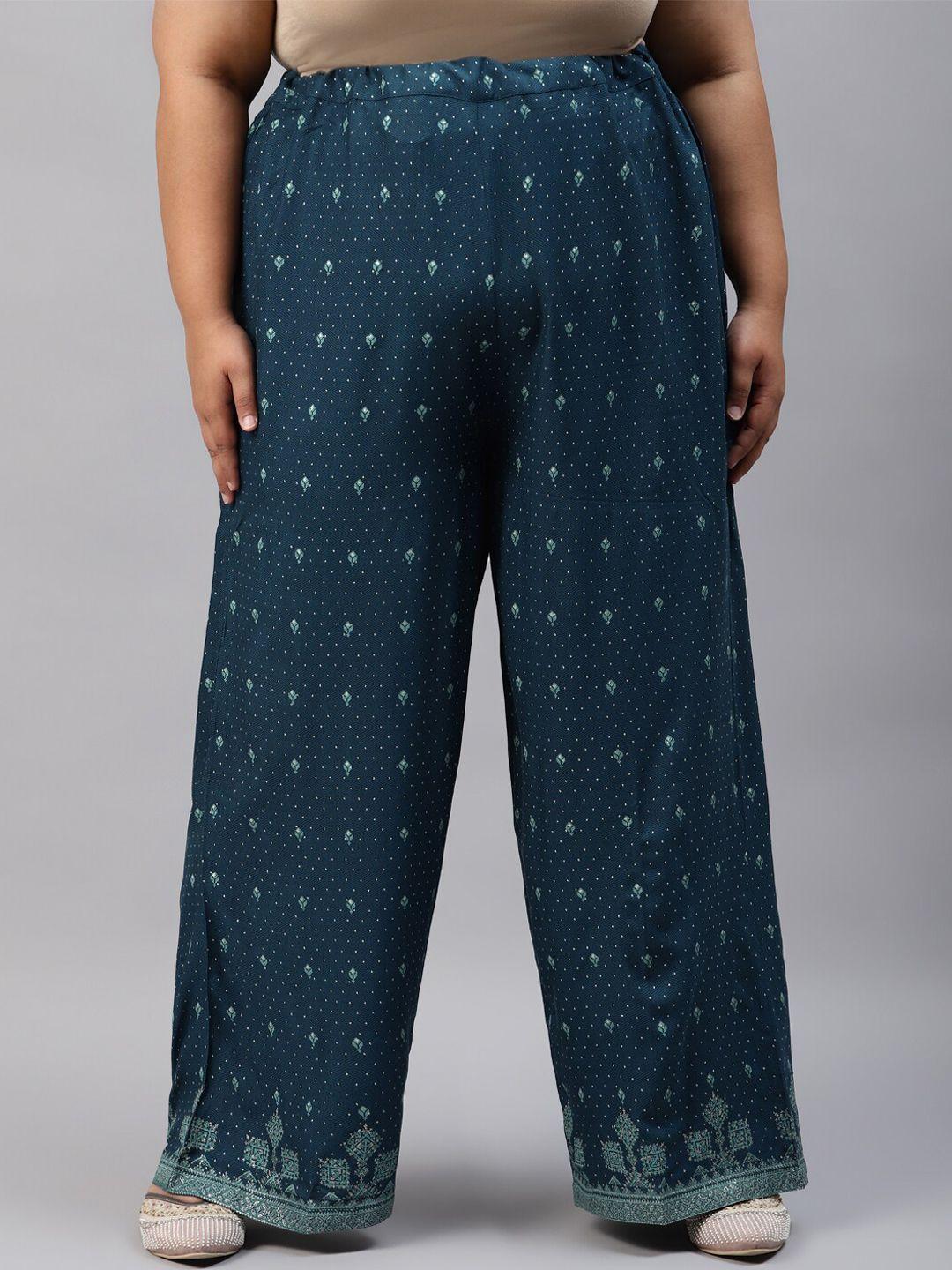 w women plus size teal printed aw-22 trousers