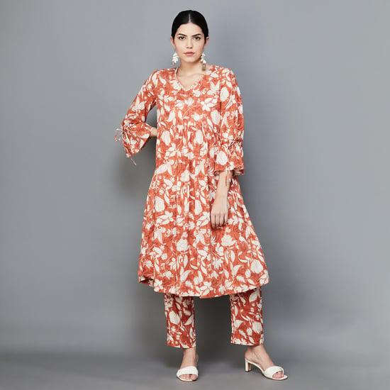 w women printed a-line kurta set