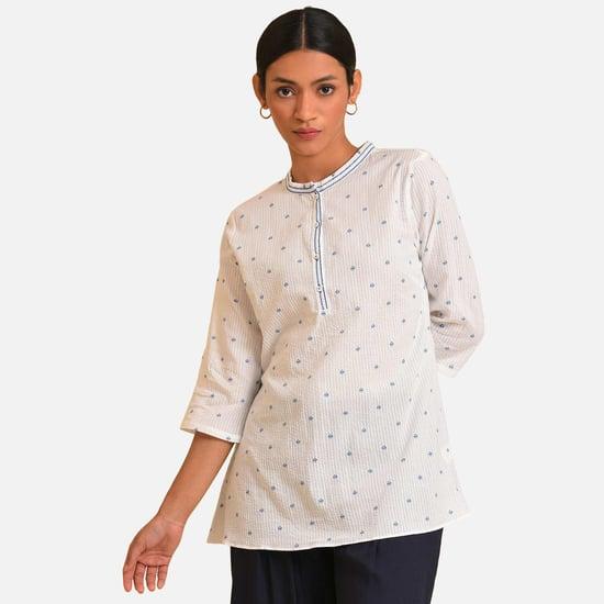 w women printed band collar top