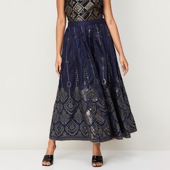 w women printed elasticated a-line ethnic skirt