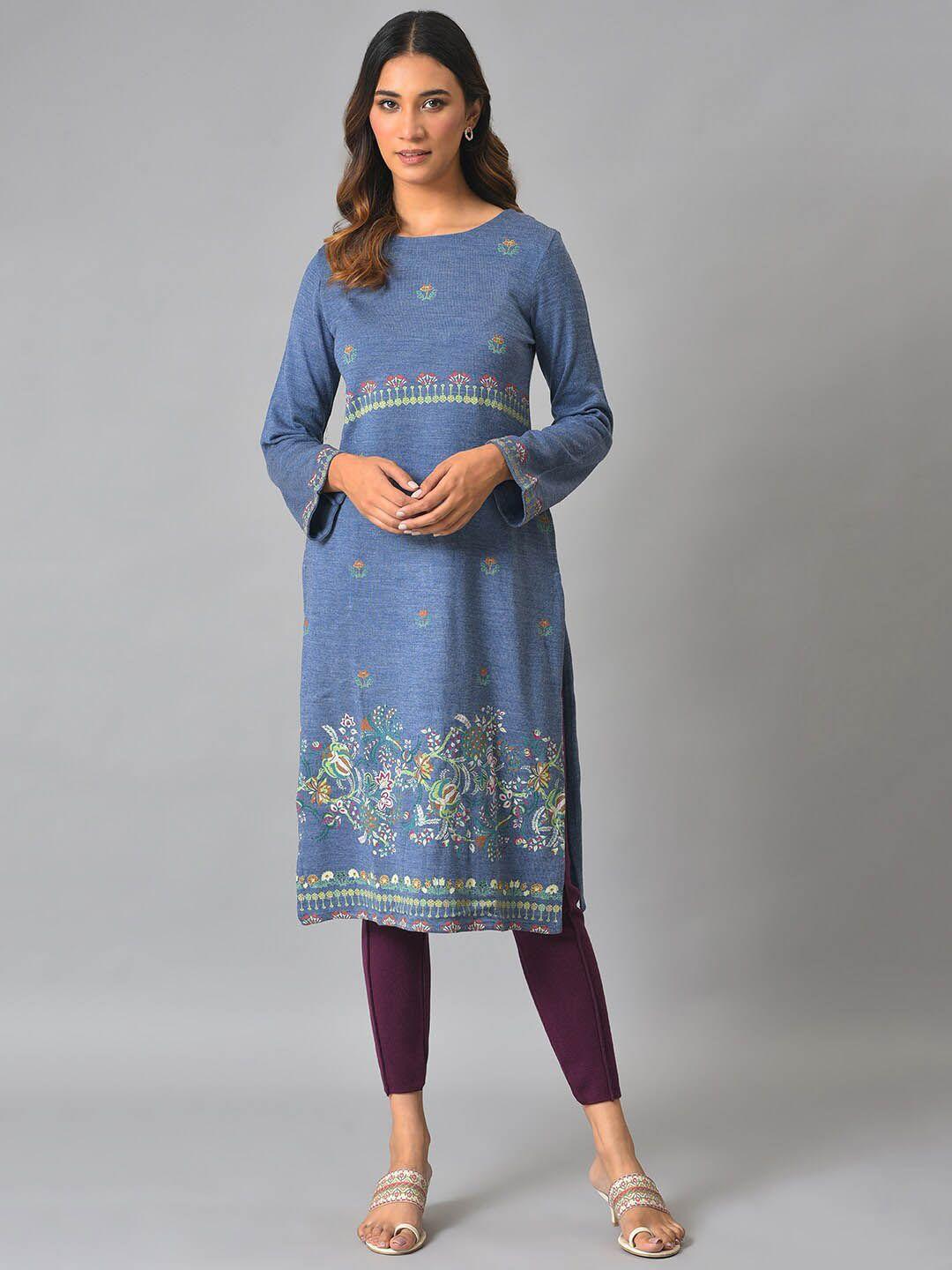 w women printed ethnic motifs round neck kurta